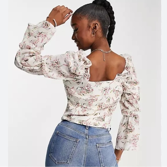 $15 sale New Missguided tie neck crop top blouse frill floral 0114 ASOS w ♥️59 - Picture 2 of 12